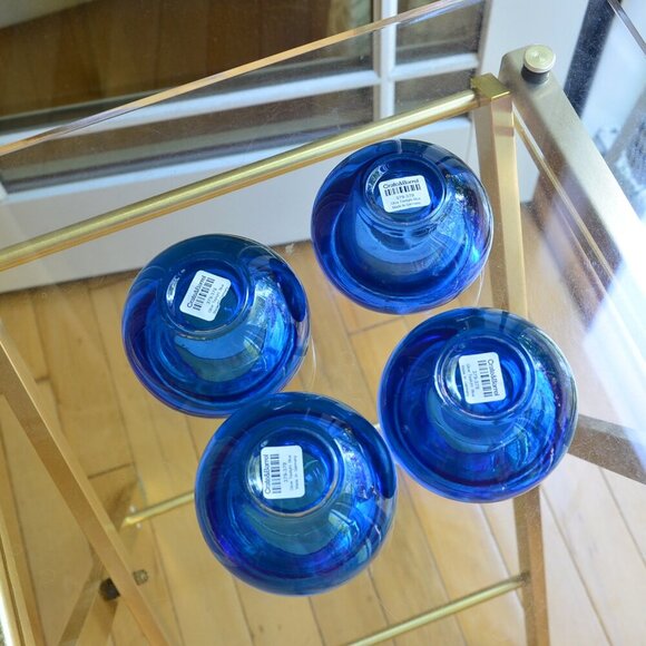 Set of 4 Crate & Barrel Glow Blue Glass Tealight Candle Holders - Picture 8 of 9